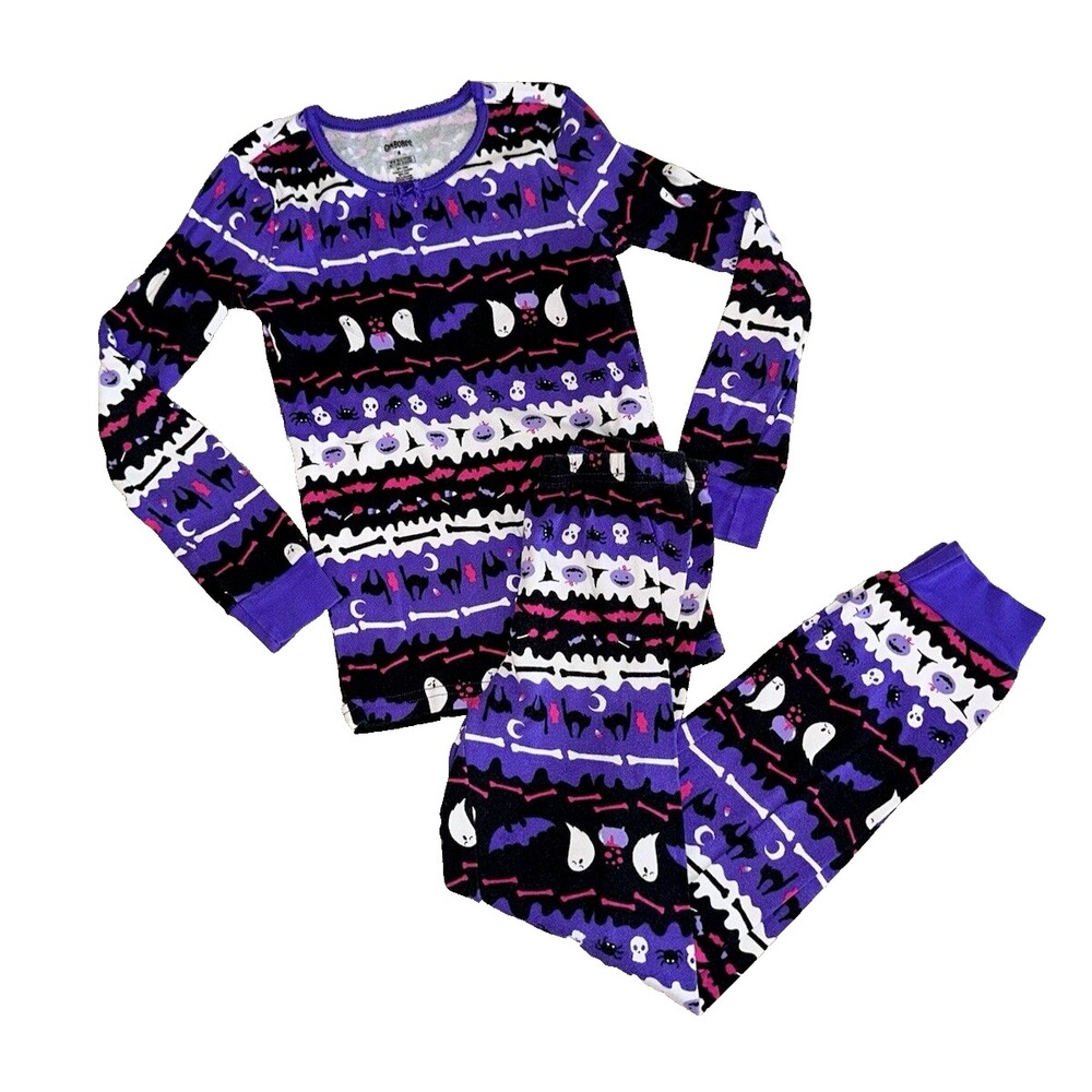 Gymboree 2 pc Pajamas Girls Size 8 Ghost Spooky Halloween Cats Witch Purple Blk
